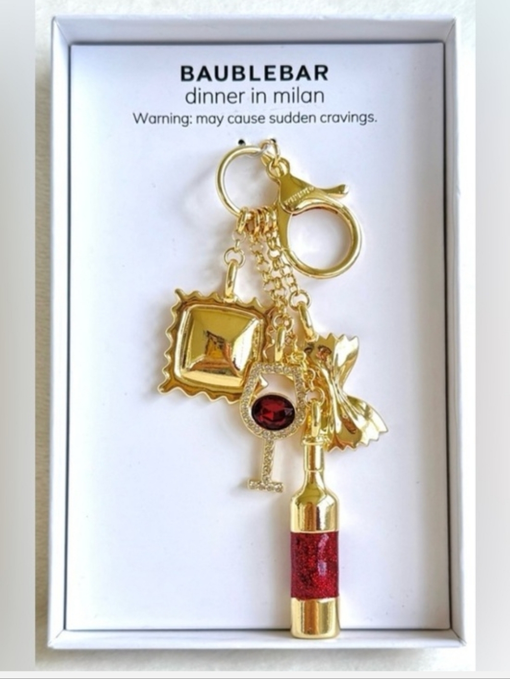 BaubleBar Dinner In MILAN Gold Keychain BAG CHARM WINE AND PASTA BNIB TA Th